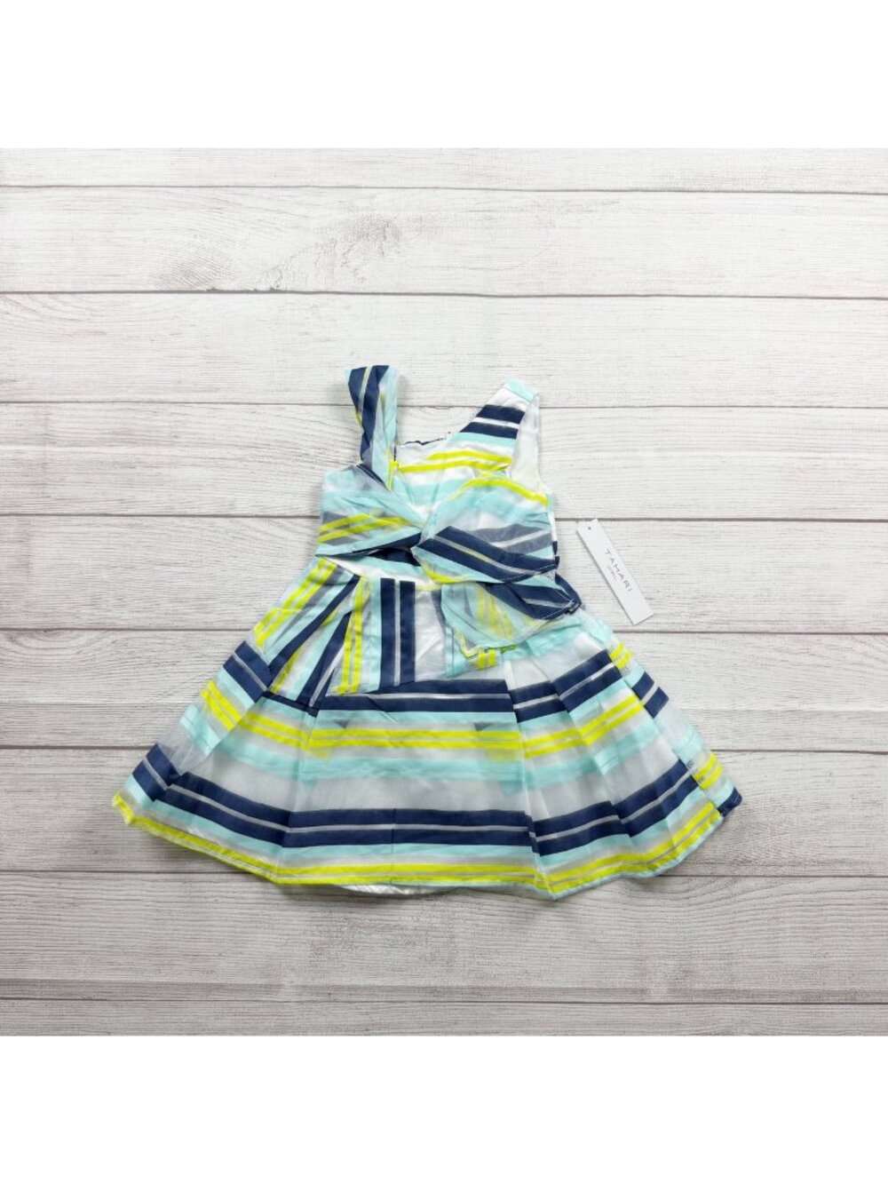 Tahari Girl Striped Sleeveless Dress Blue White Yellow Green NWT 2T